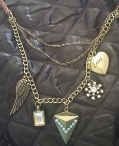 Multiple pendant necklace with chain and leather